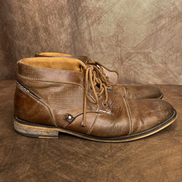 Steve Madden P-Klatin Brown Tan Leather Chukka Boots Lace Up Ankle Mens 8.5 Y2K - Picture 1 of 11